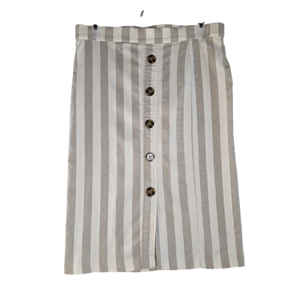 Linda Matthews Gray and Beige Striped Pencil Skirt Women's Size M